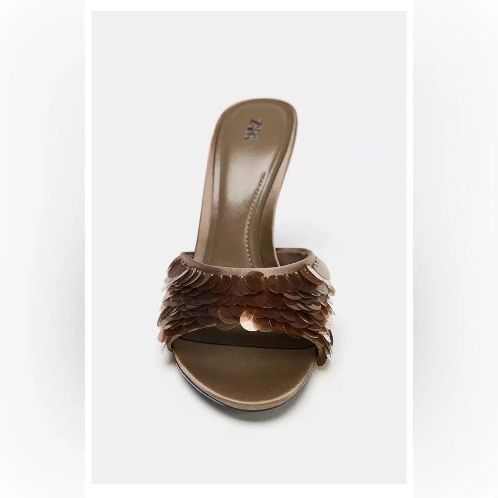 NWT Zara Elegant Brown Sequin Embellished Heels 6.5